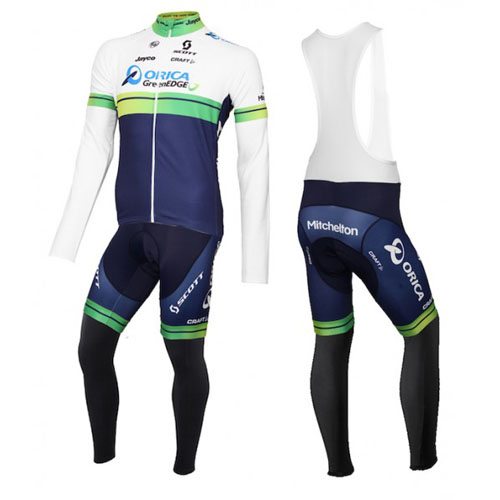 2016 Maillot Green Edge Tirantes Mangas Largas Blanco Y Azul